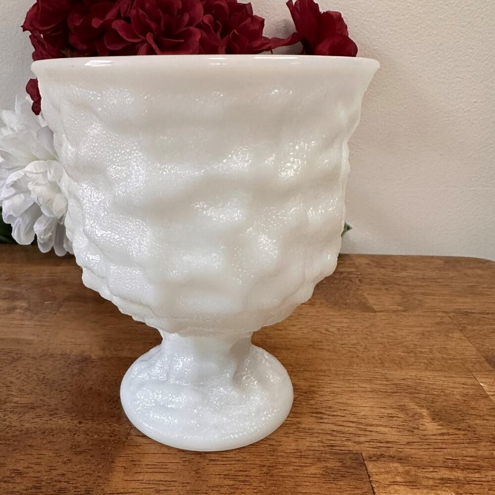 Vintage E.O. Brody Milk Glass Vase Textured White‎ Pedestal Planter Wedding